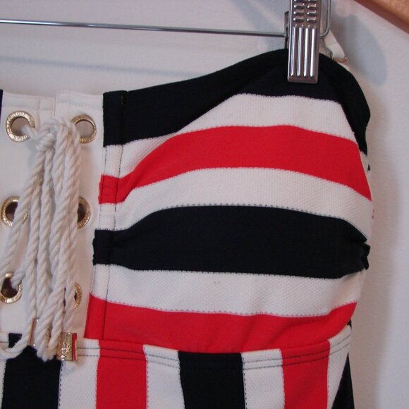 Vintage Juicy Couture Swimsuit Sailor Nautical Red White Blue Stripes Size Large - Picture 8 of 16